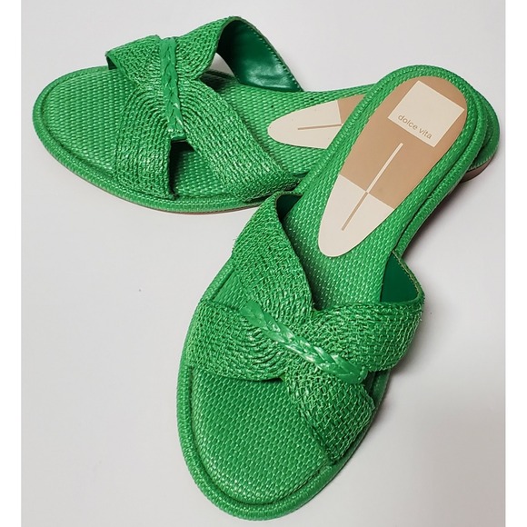 Dolce Vita Shoes - Dolce Vita Sandals Atomic in Green 8 Woven/Raffia Natural Fabric Slip-On Shoes